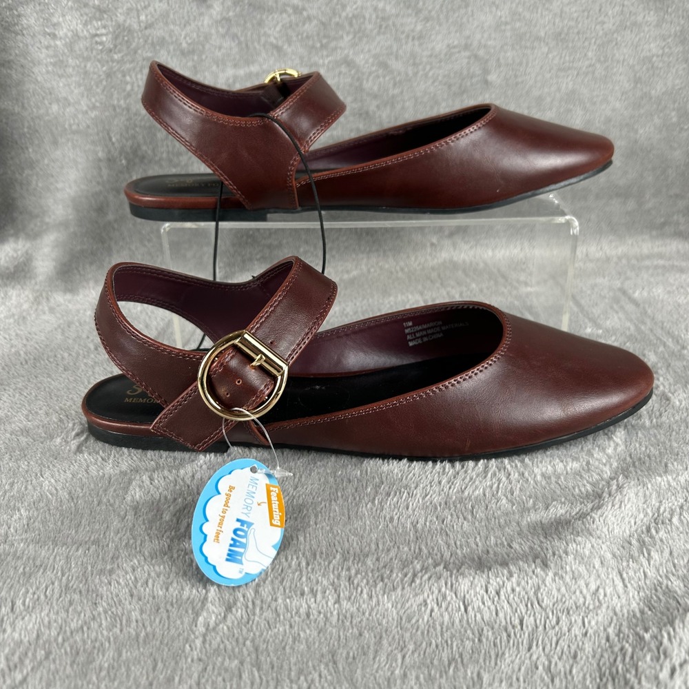 Seychelles Marion Burgundy Pointed Toe Ankle Strap Memory Foam Flats N52264 11M